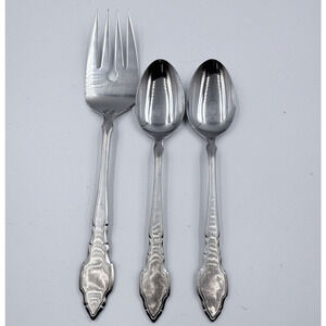 SILHOUETTE (2) Oval Soup Spoon & (1) Serving Fork Stainless IS International